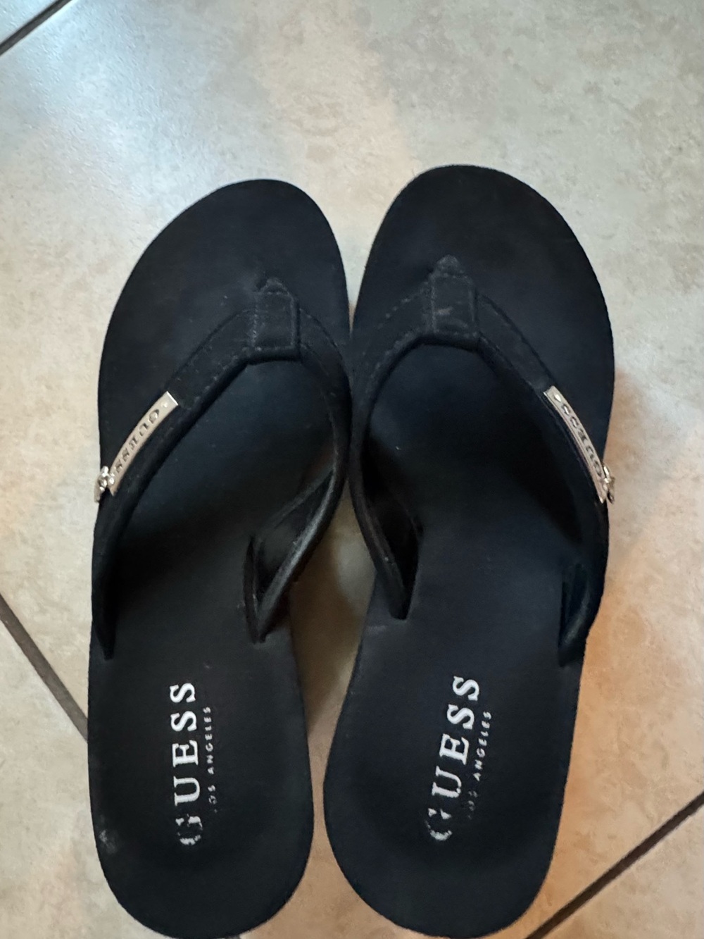 GUESS Black Wedge Flip Flop Sandals - Picture 4 of 5